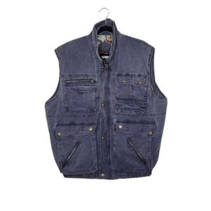 Vintage Utility Vest Puffer Heavy Thick Pockets Faded Worn Look VTG Shirt Zip